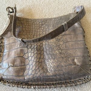 Donald J. Pliner Metallic Leather Crocodile-Embossed Shoulder Bag